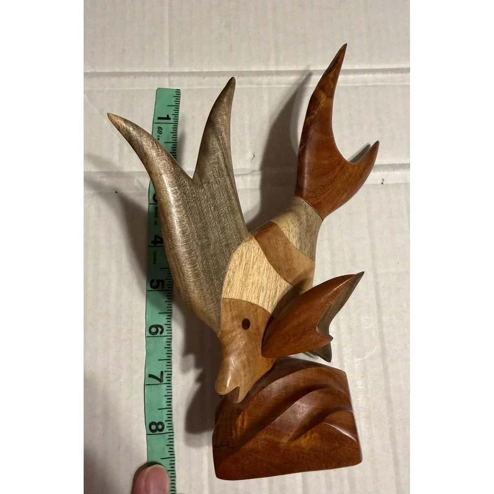 Vintage Hand Carved Mixed Wood Tropical Fish Sculpture Angel Fish Figurine 8in